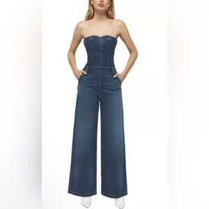NWT Hudson The Creator Sweetheart Denim Wide Leg Jumpsuit in Stone Blue. Size 25
